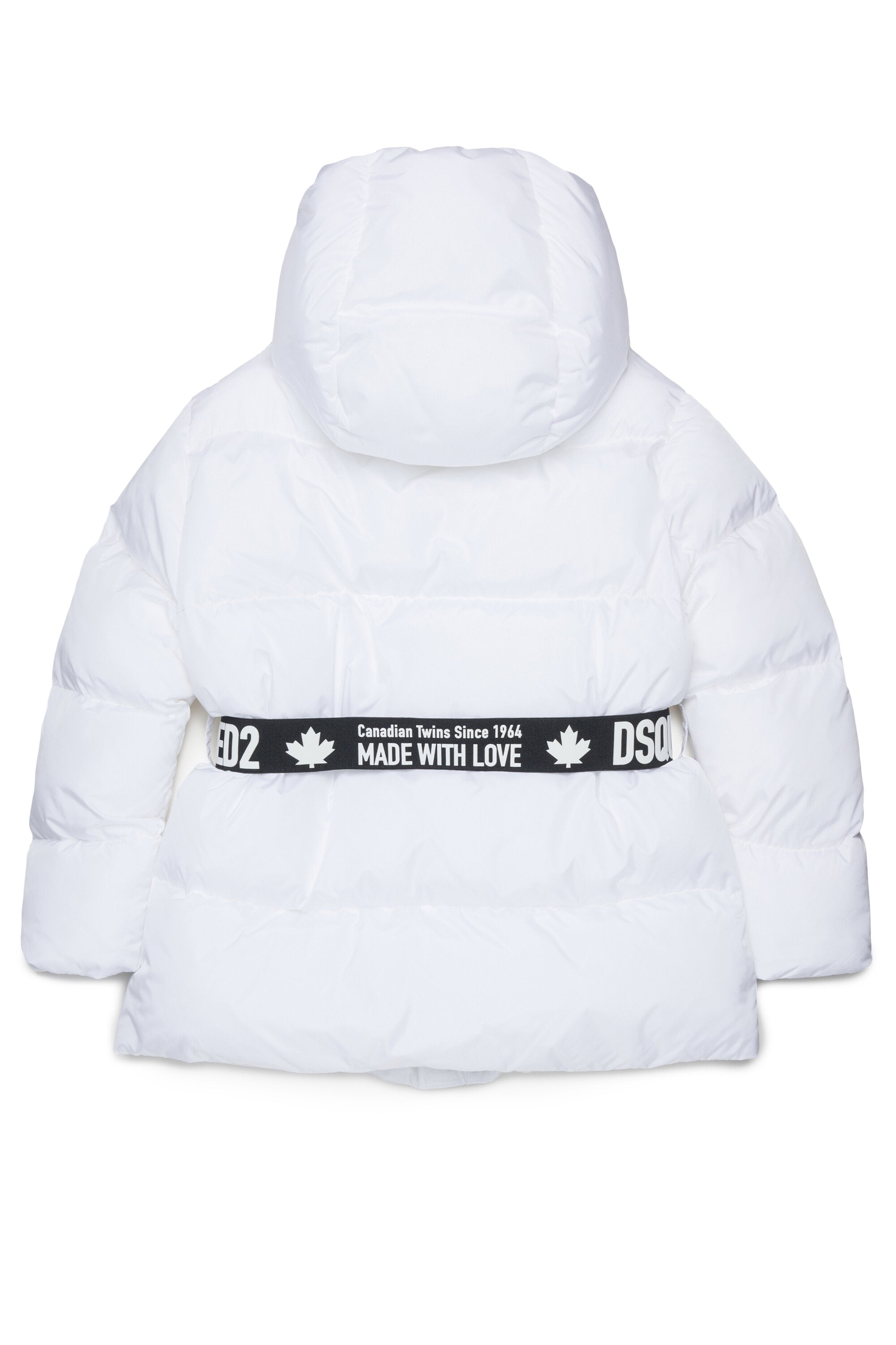 Doudoune longue avec ceinture reportant le logotype