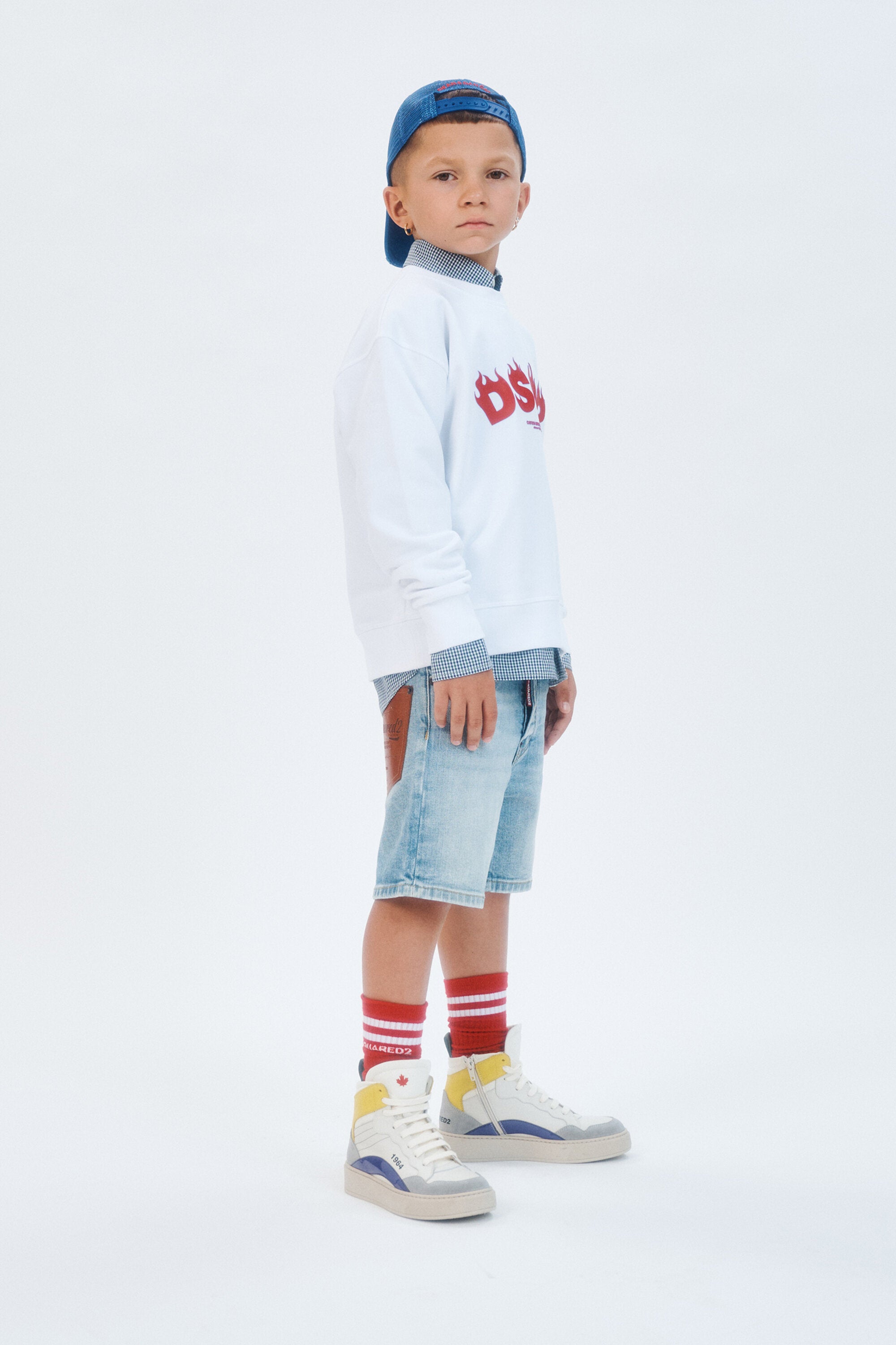 Light-wash denim five-pocket shorts