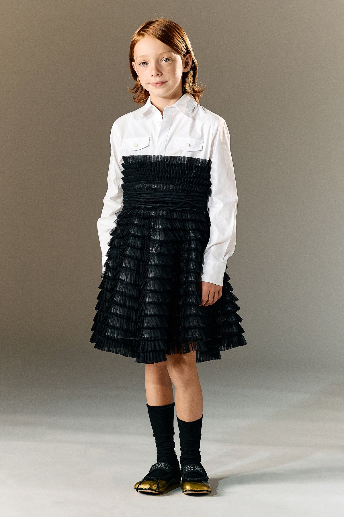 Robe chemise à volants plissés