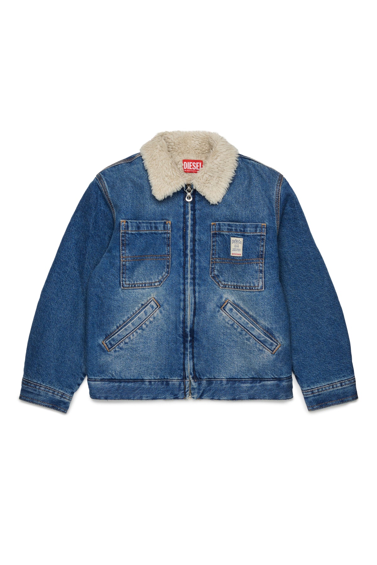 Veste en denim shearling avec logo imprimé