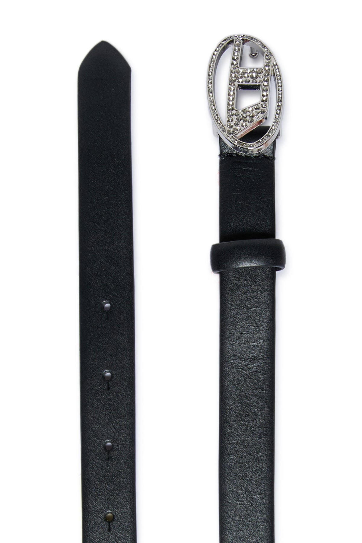 Ceinture en cuir véritable Oval D avec strass