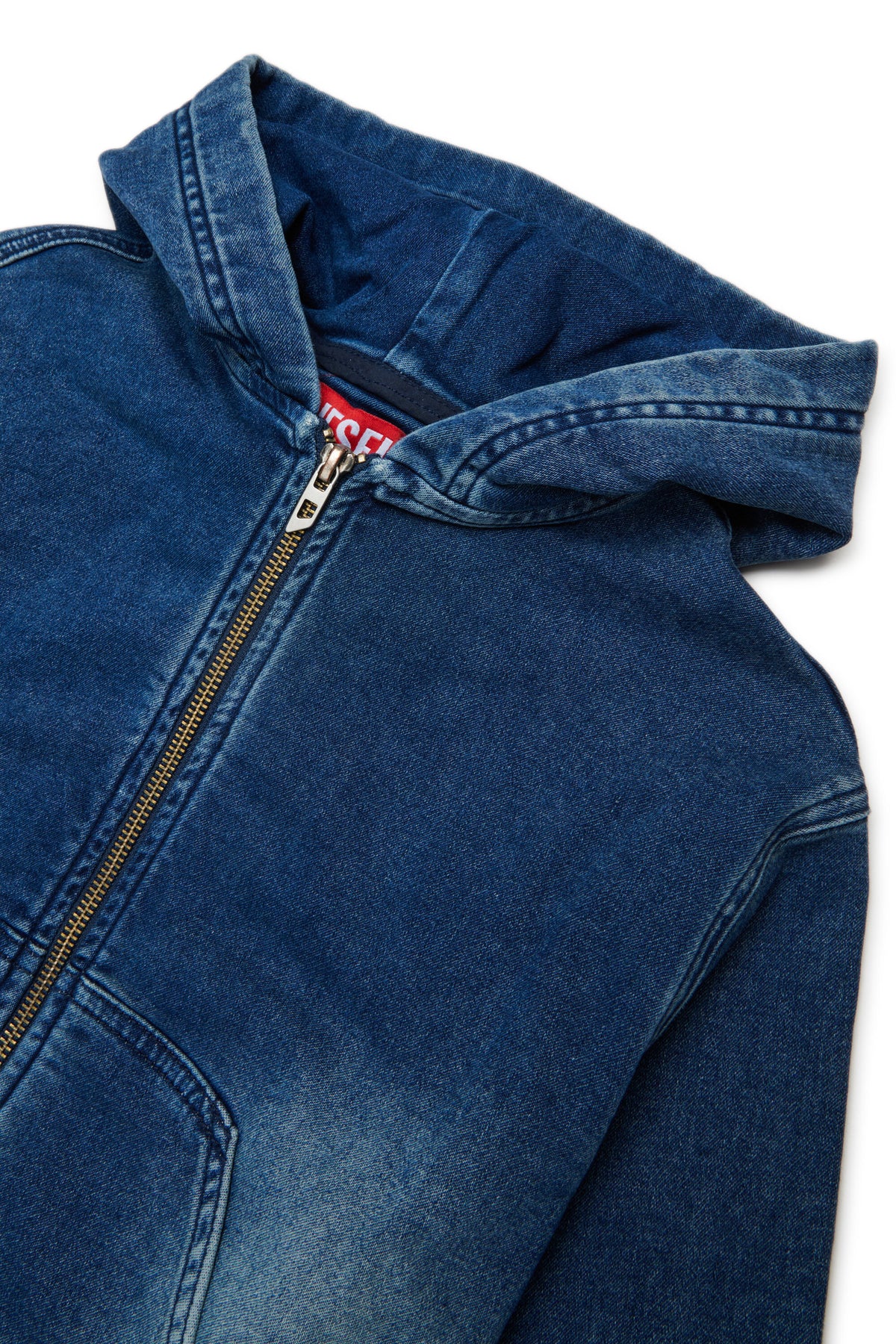 Sweat zippé effet denim avec logo
