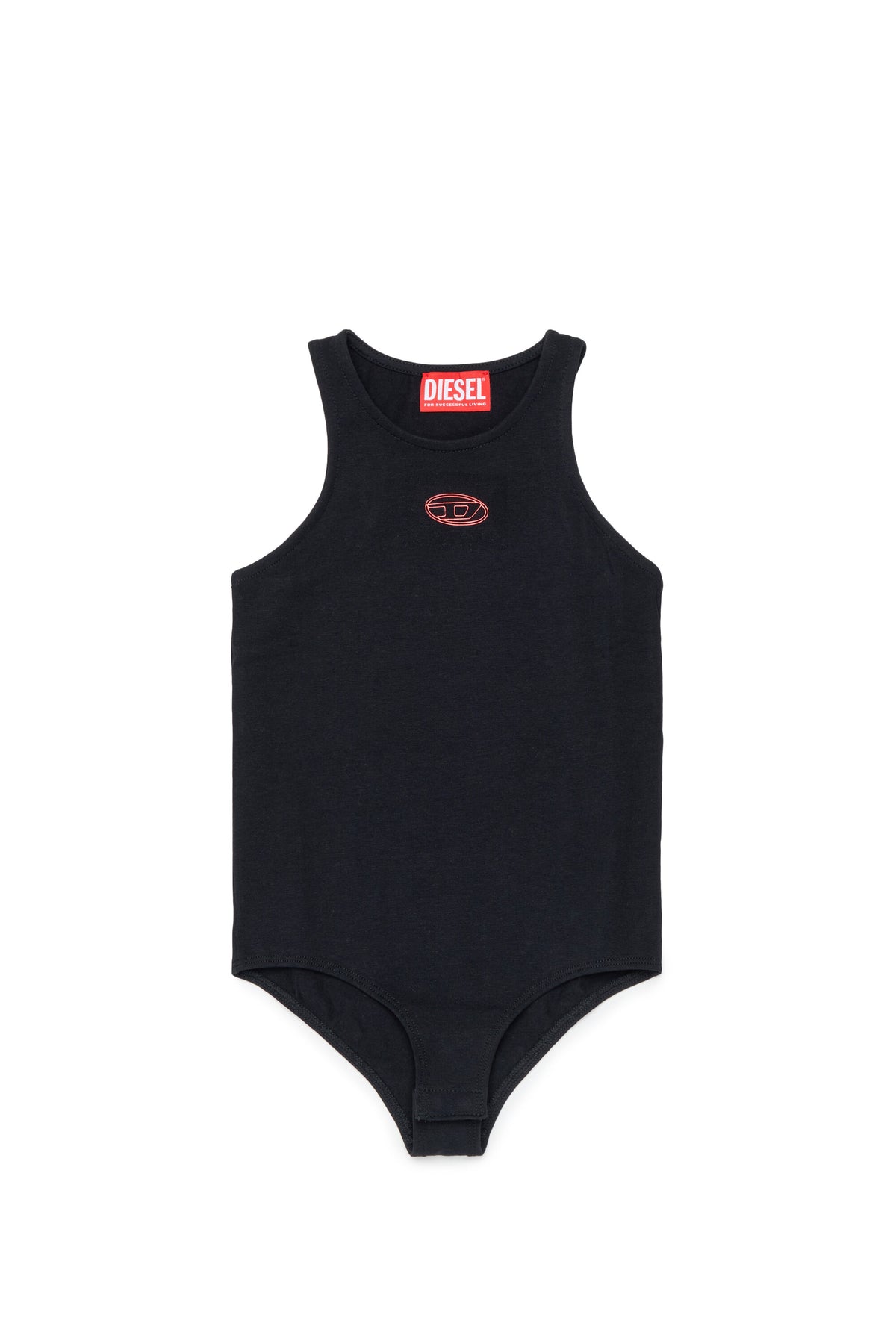 Sleeveless bodysuit with oval logo