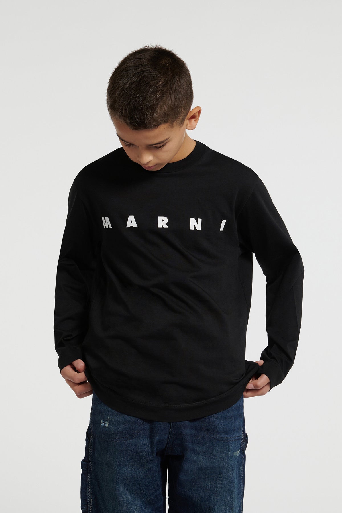 T-shirt en jersey à manches longues avec logo Marni