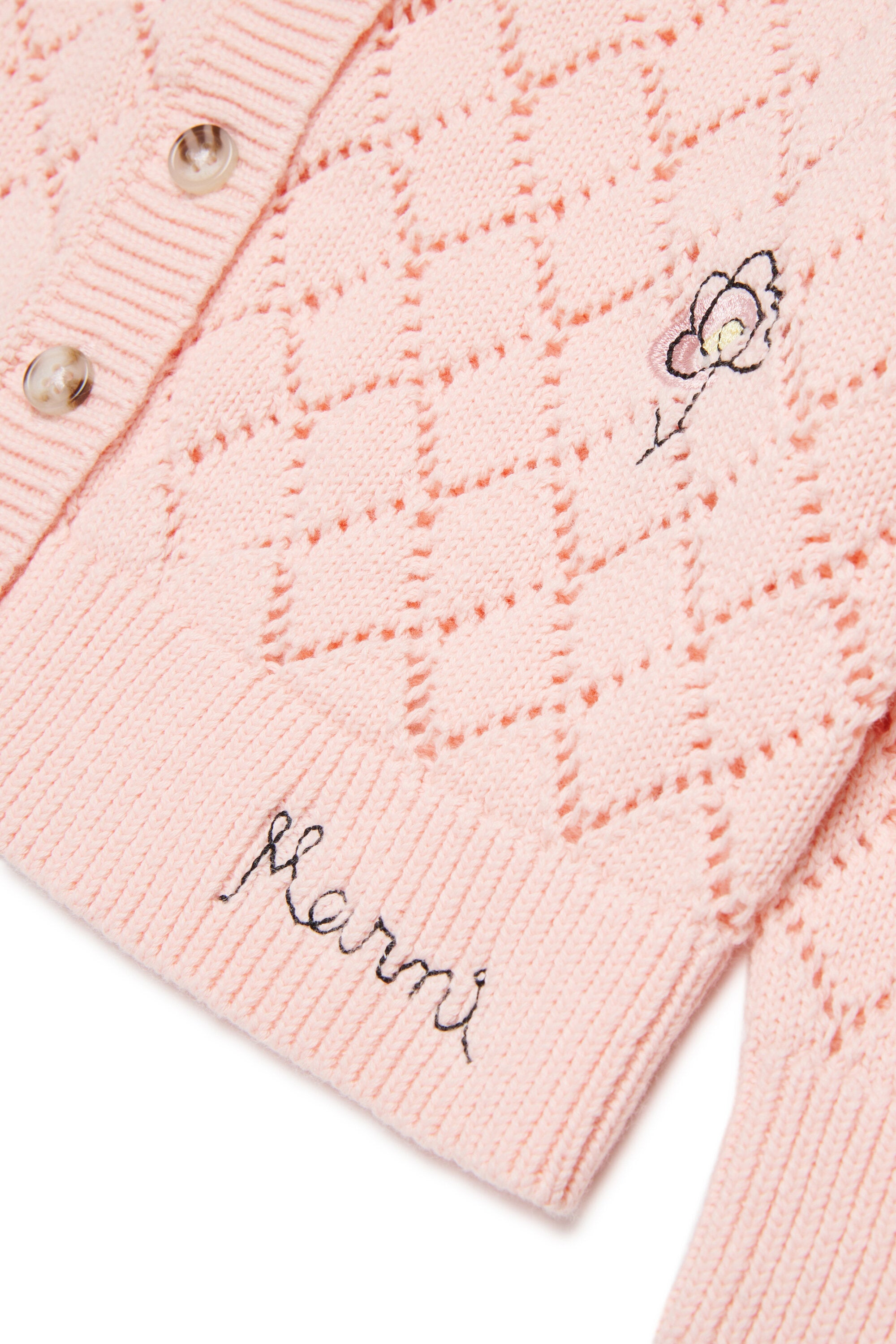 Openwork cardigan with floral embroidery