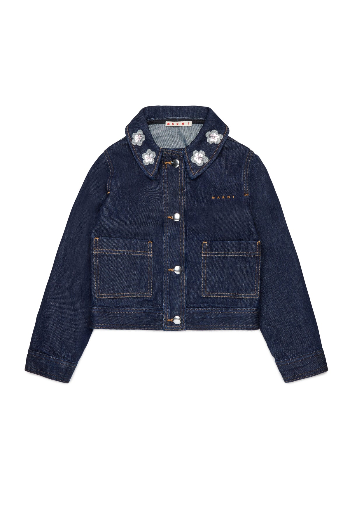 Veste en denim avec fleurs sur le col