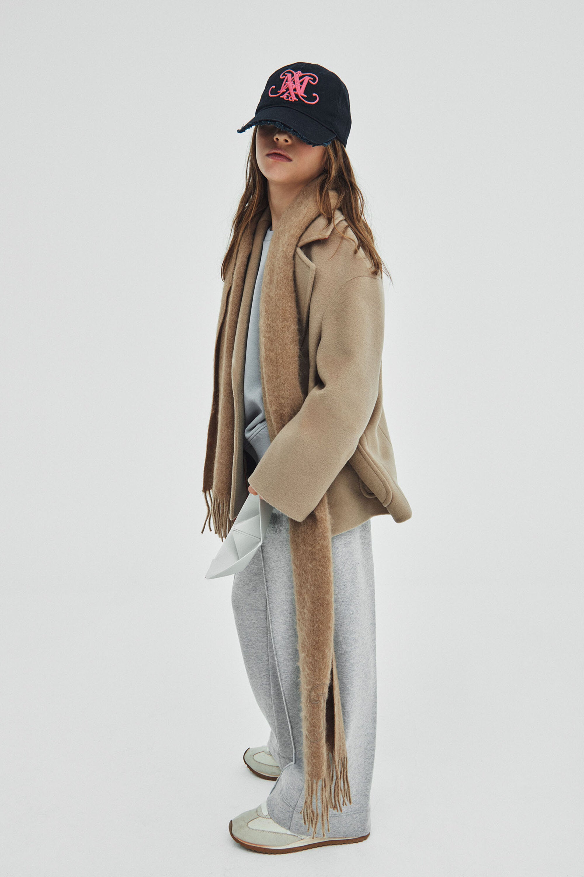 Shaved wool double-breasted caban coat