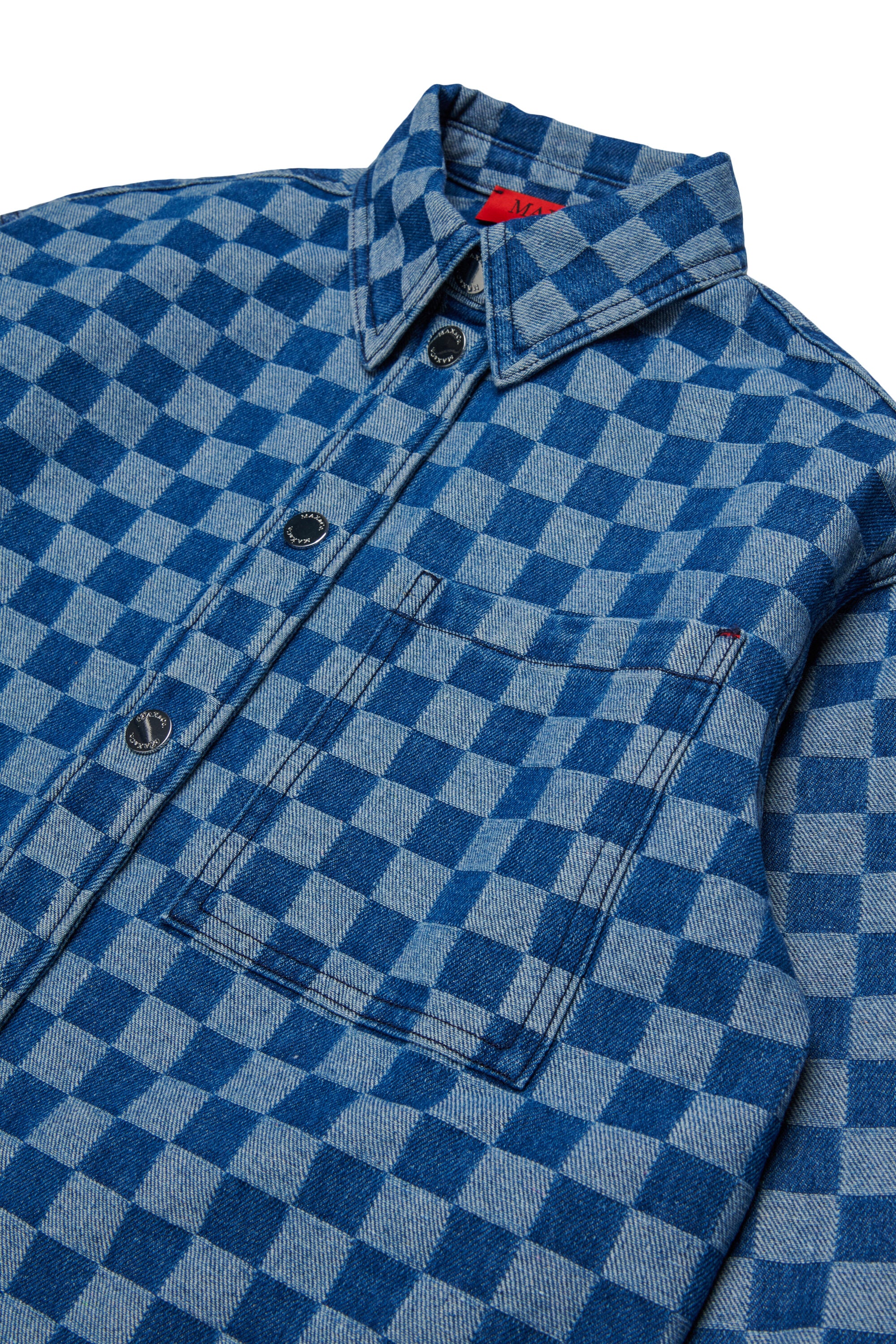 Chemise en denim à motif carreaux