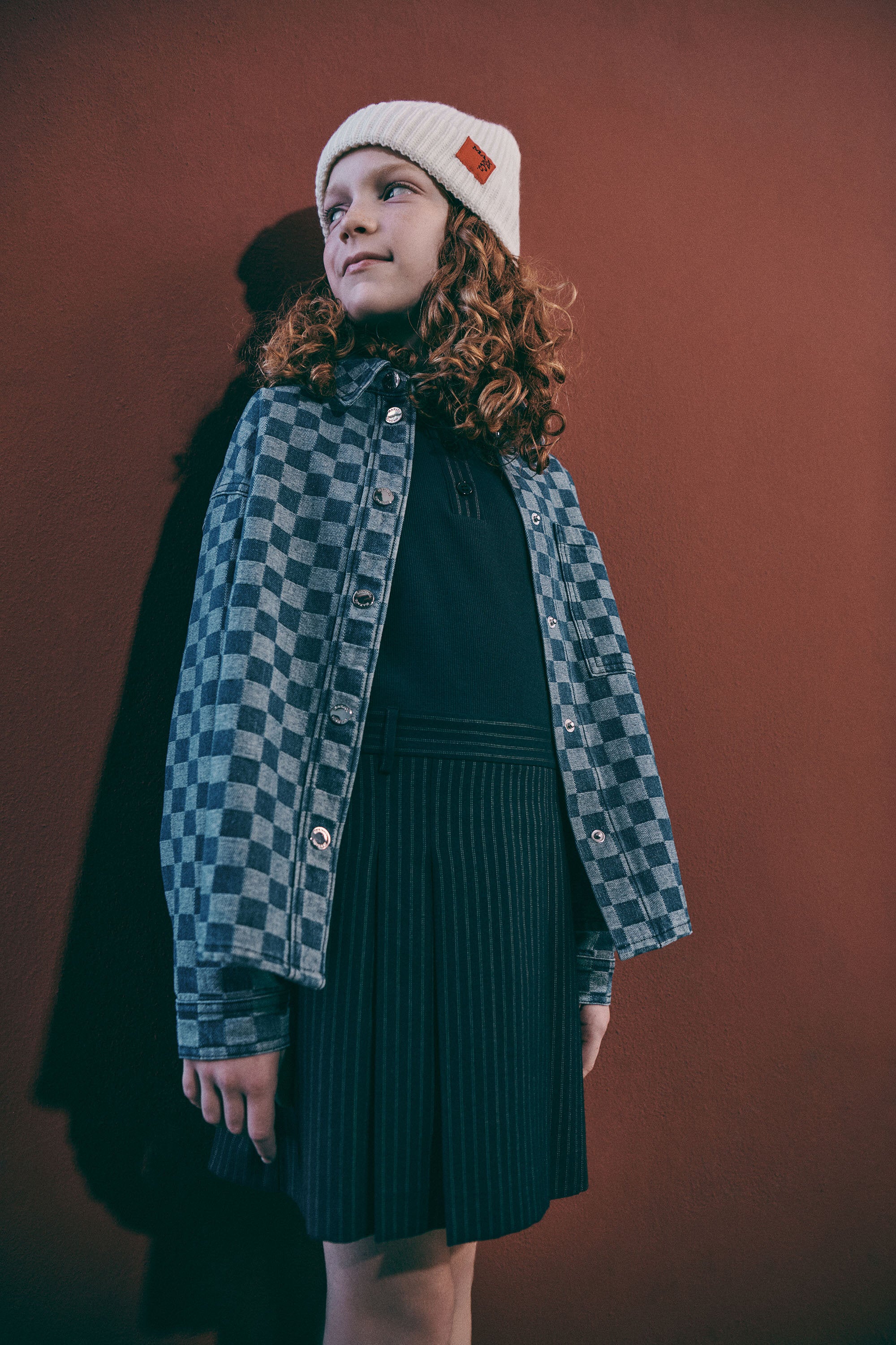 Chemise en denim à motif carreaux