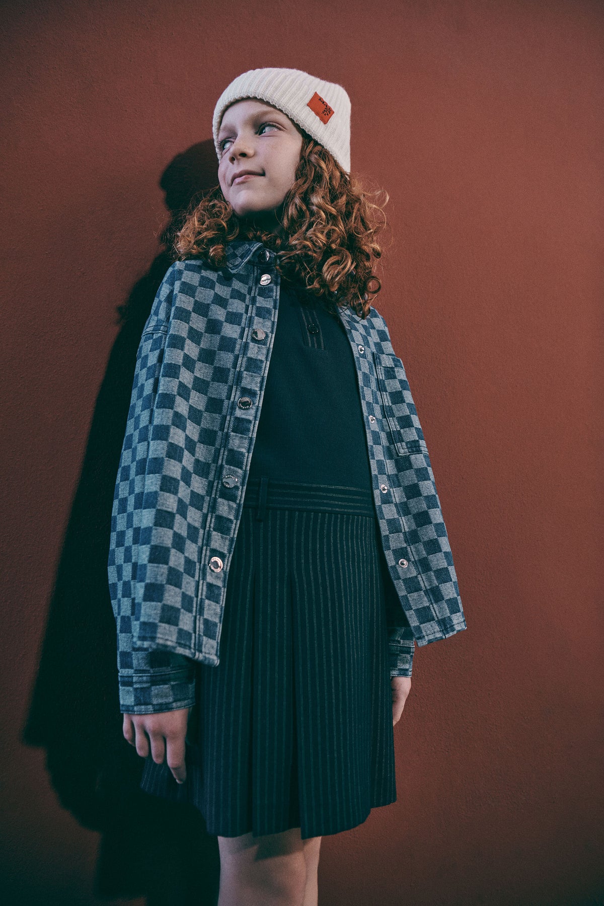 Chemise en denim à motif carreaux