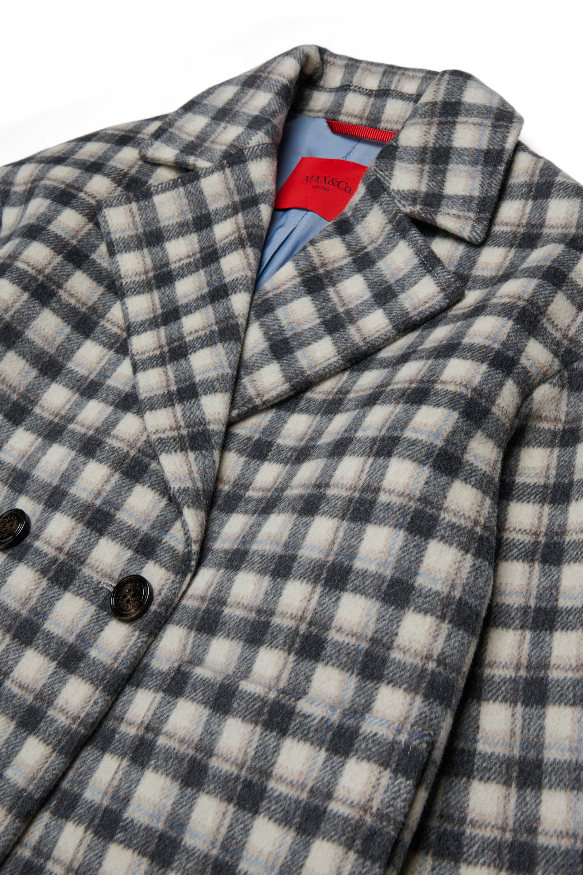 Double-breasted checked coat