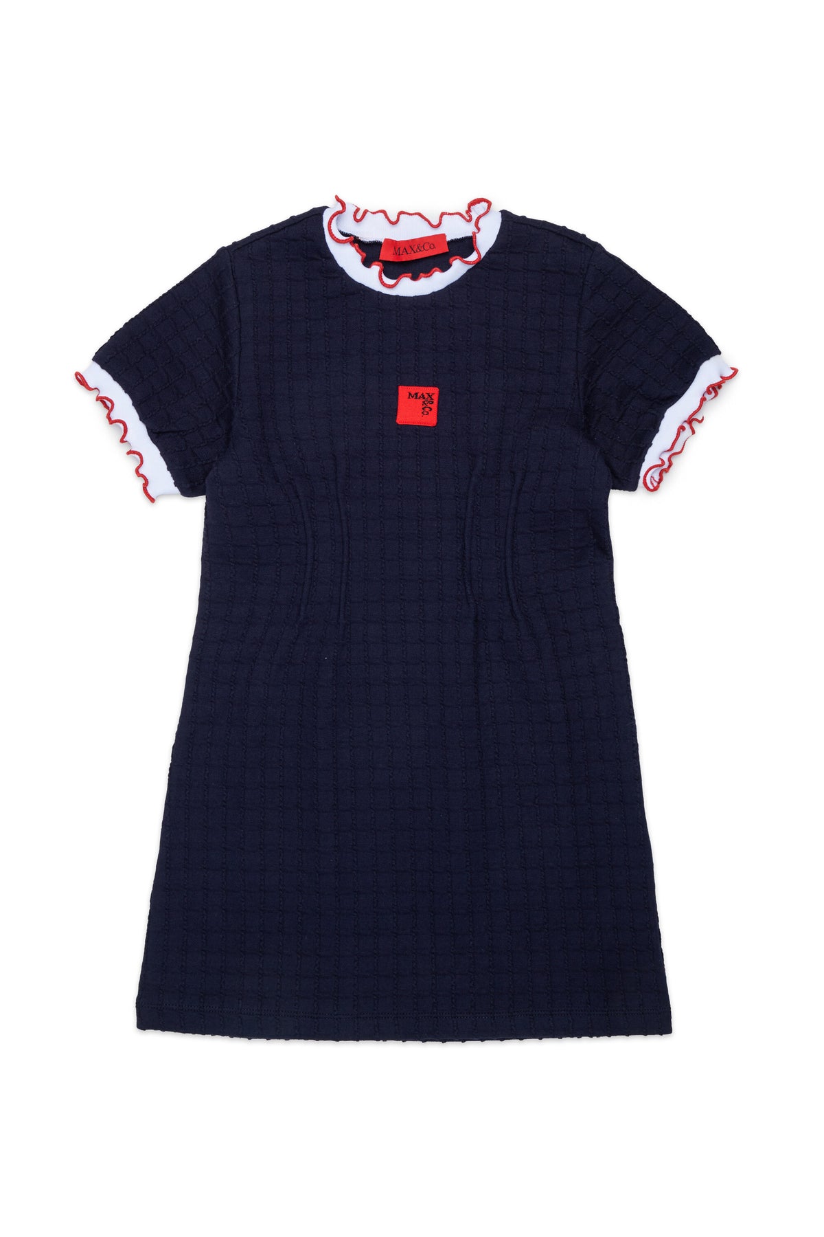 Jacquard dress with logo and ruffles