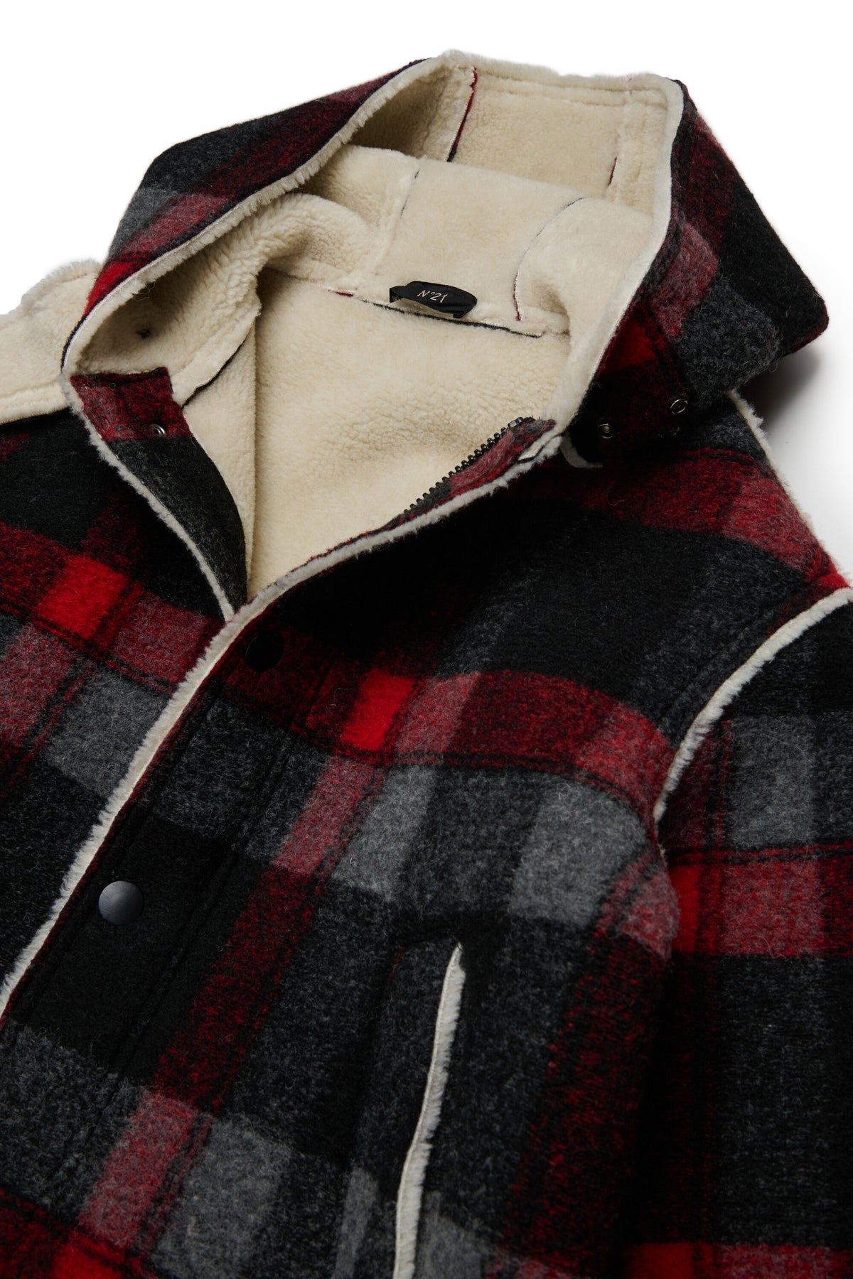 Checked coat with printed logo