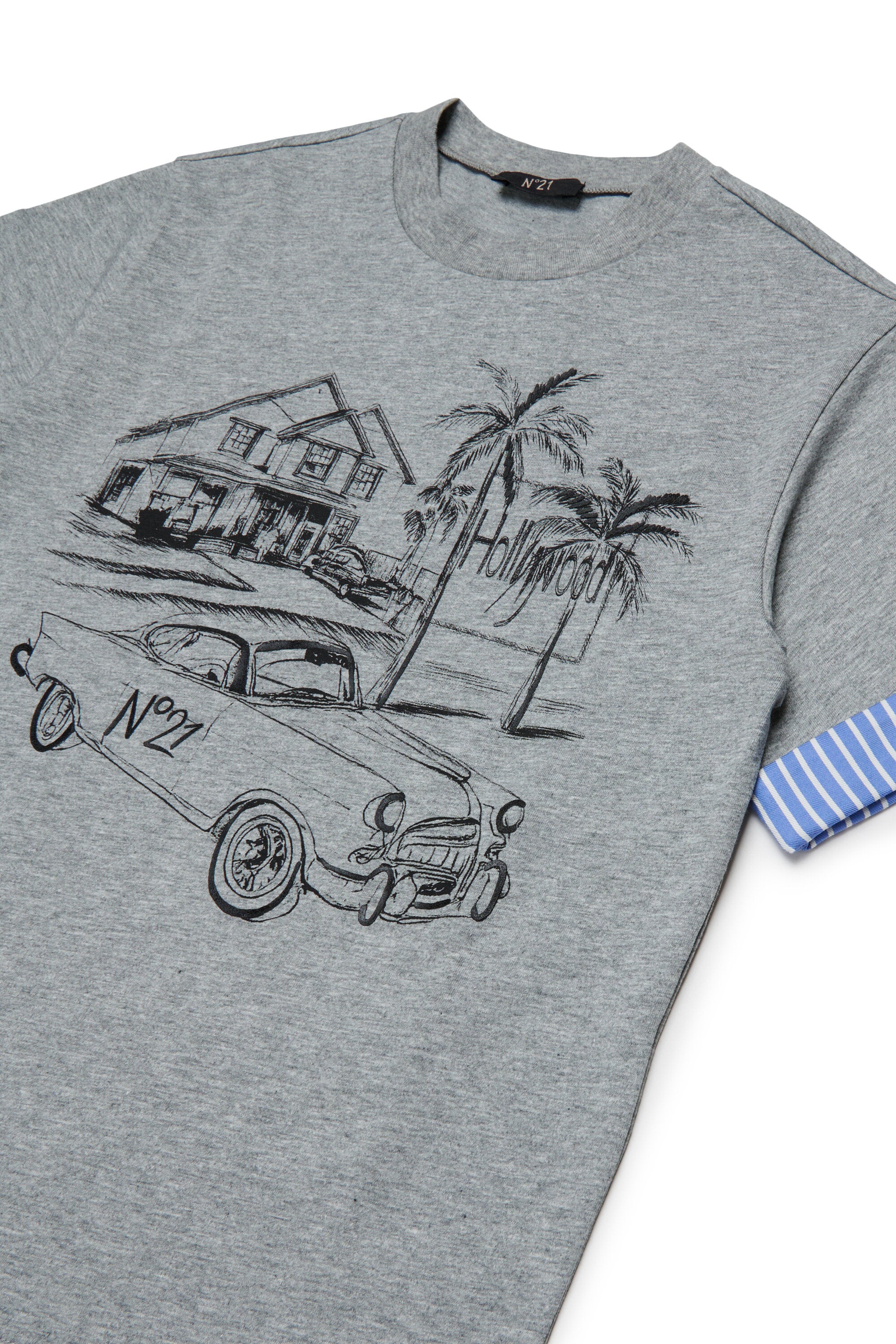 T-shirt avec imprimé et manches rayées