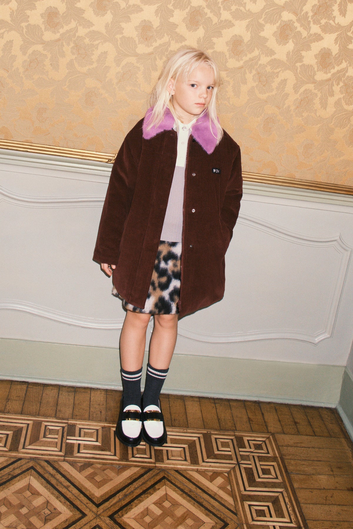 Jacket with faux fur collar and logo