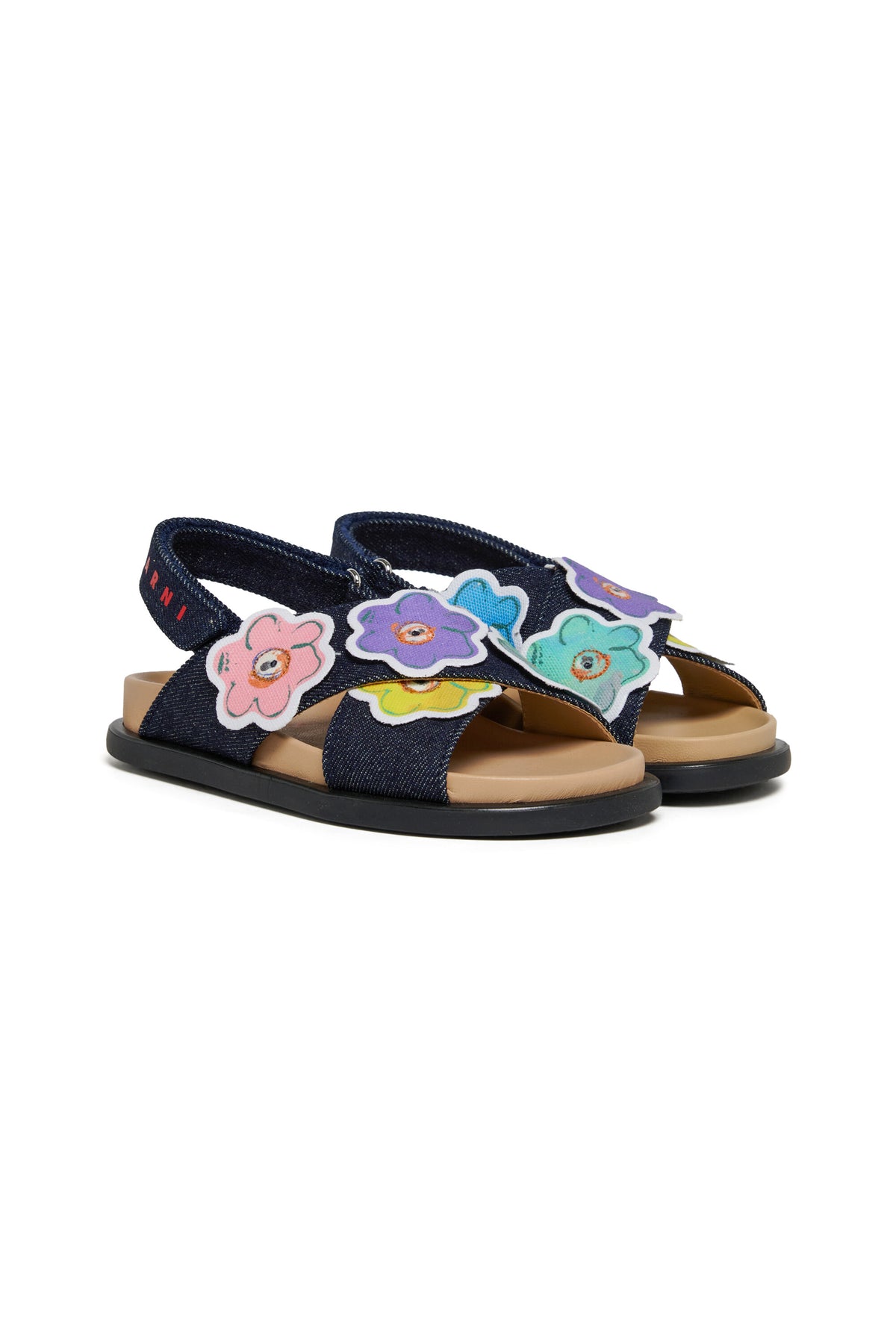 Sandales avec applications florales et logo