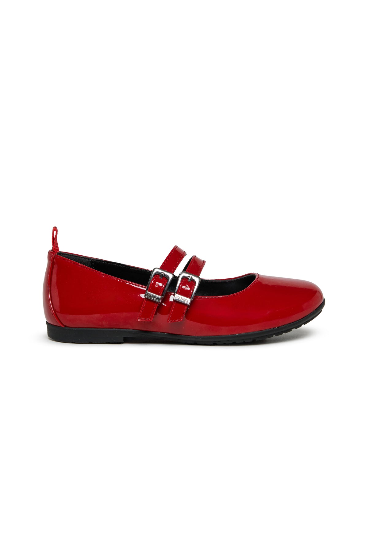 Patent ballet flats with double buckle