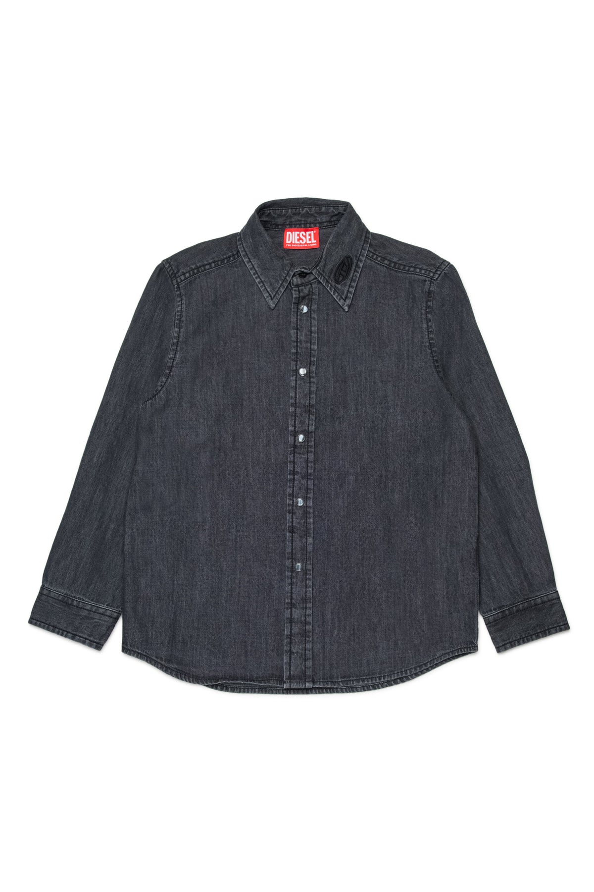 Denim shirt with long sleeves and logo
