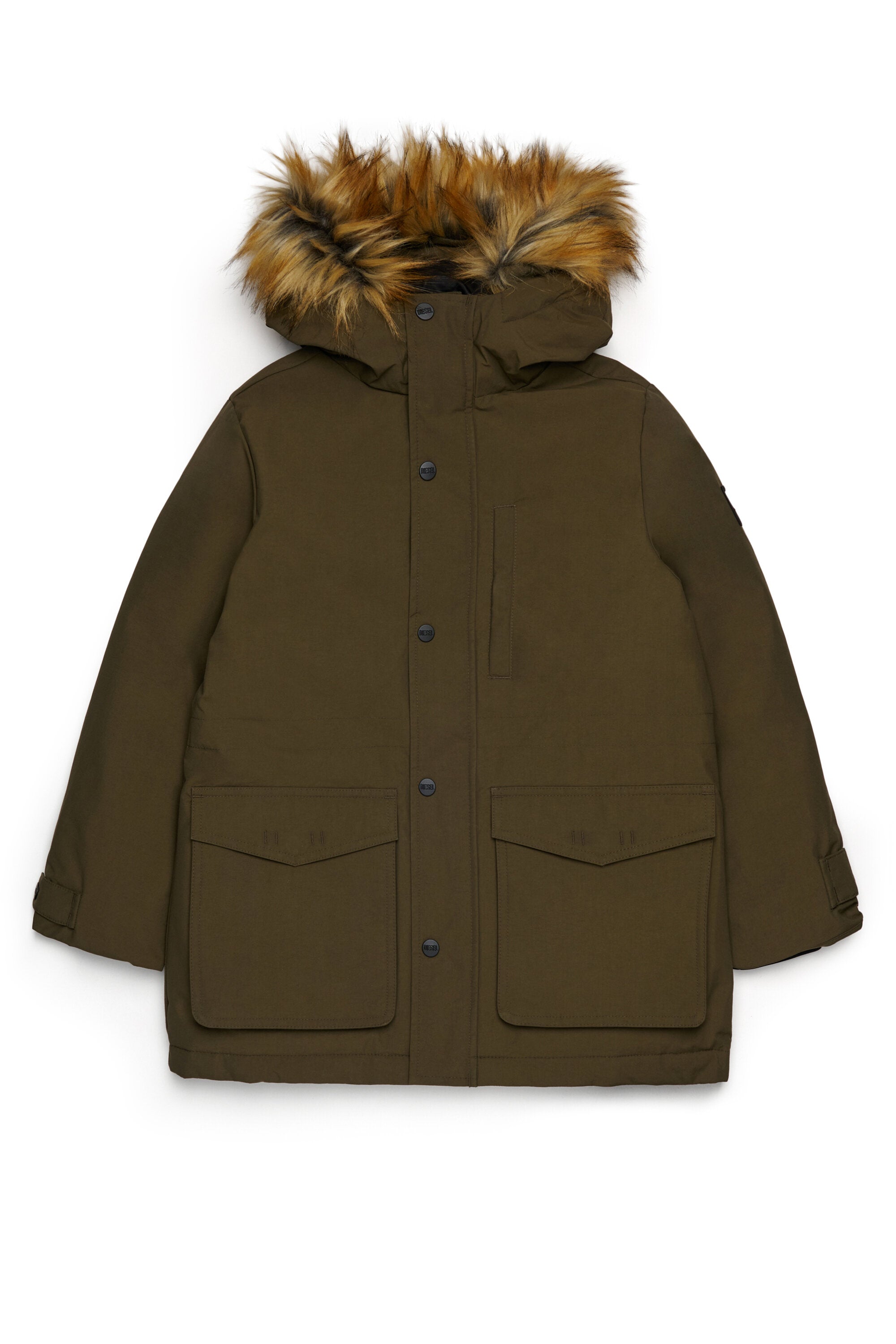 Chaqueta acolchada con capucha de piel sintética