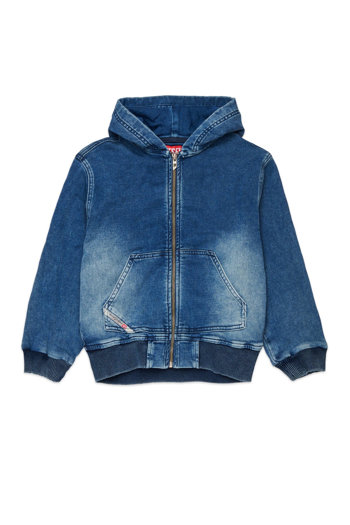 Sweat zippé effet denim avec logo