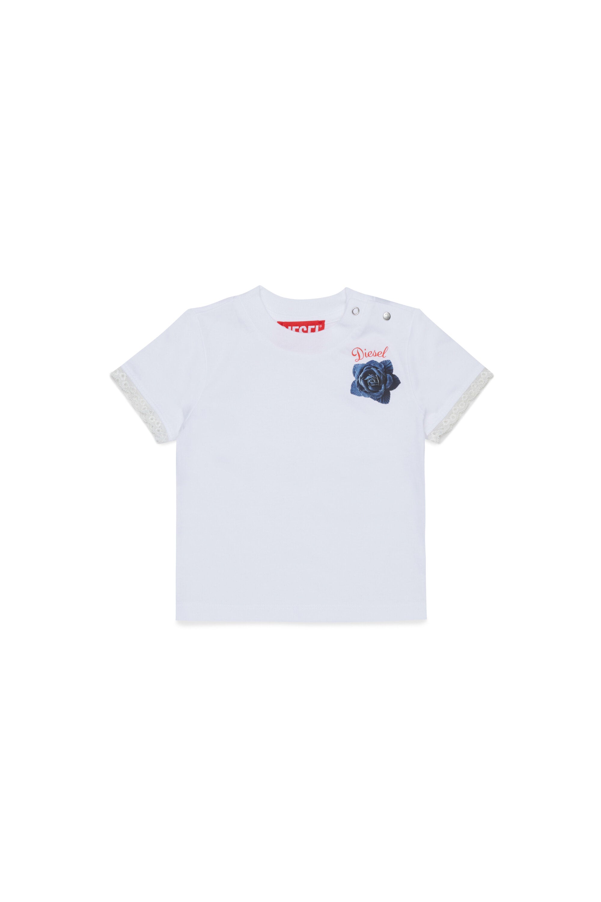 Camiseta con logo y mangas de encaje
