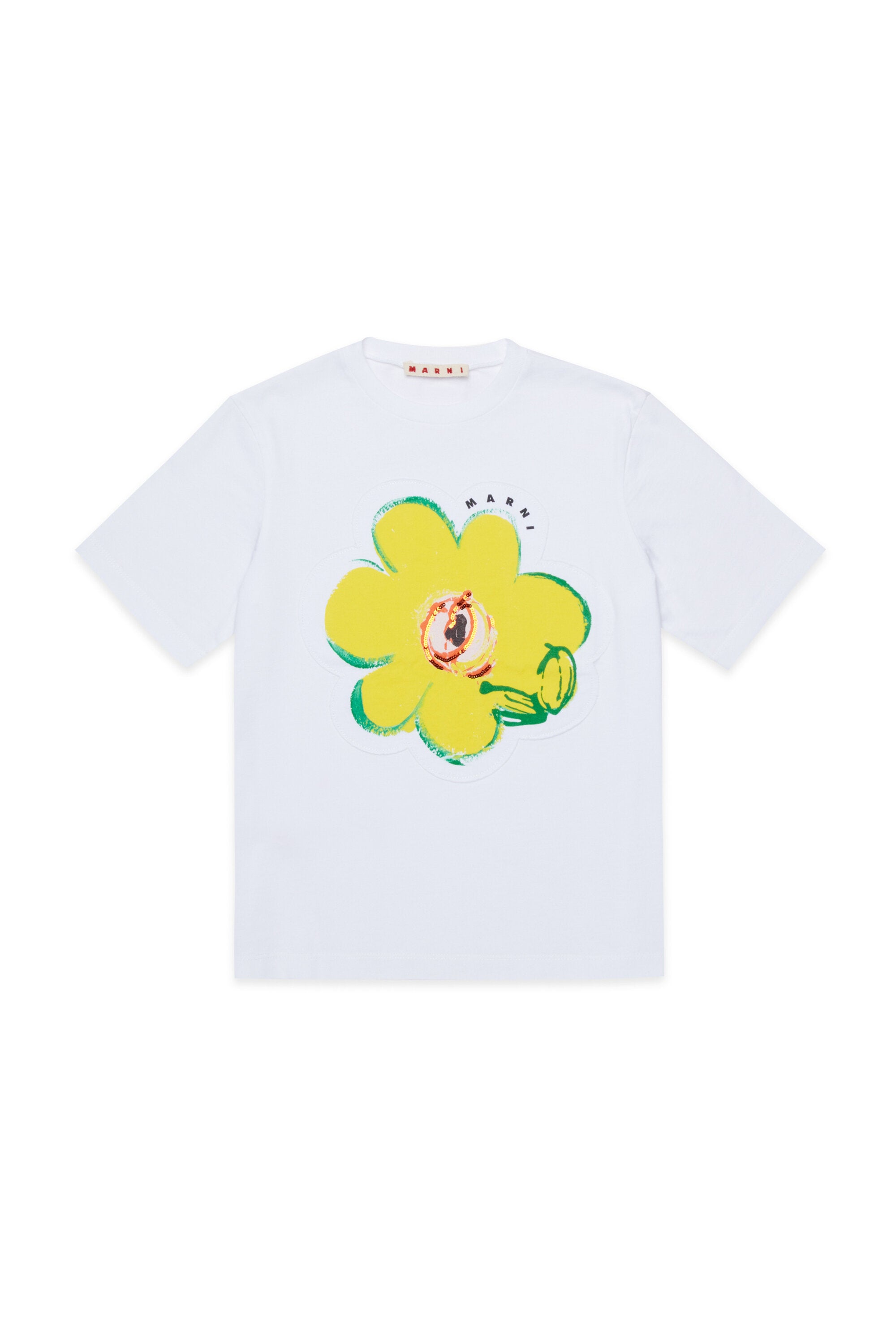 Camiseta con flor aplicada y logo
