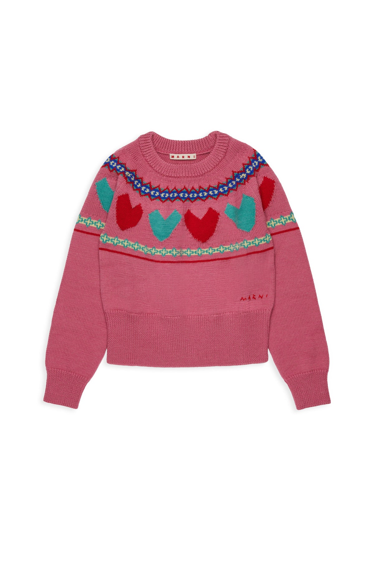 Pull ras-du-cou avec cœurs jacquard