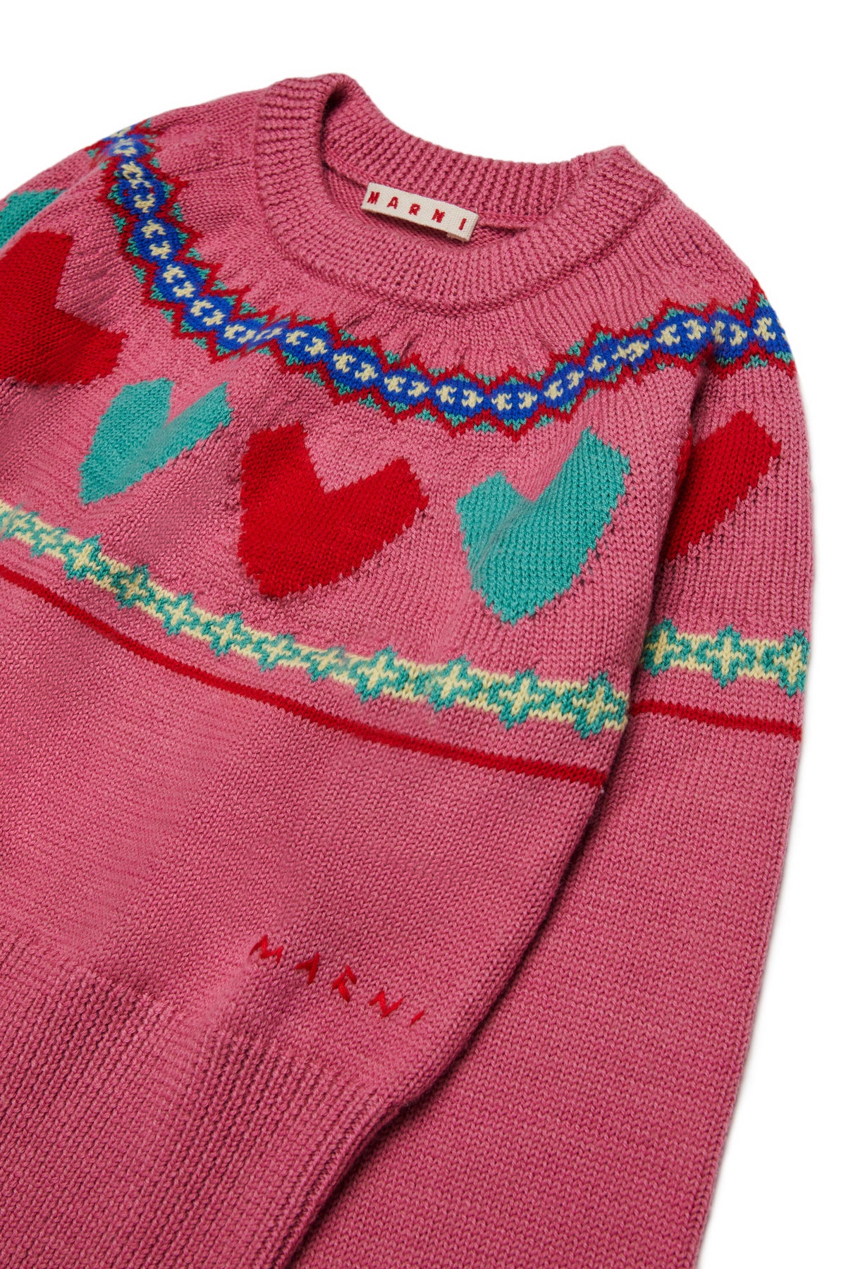 Pull ras-du-cou avec cœurs jacquard