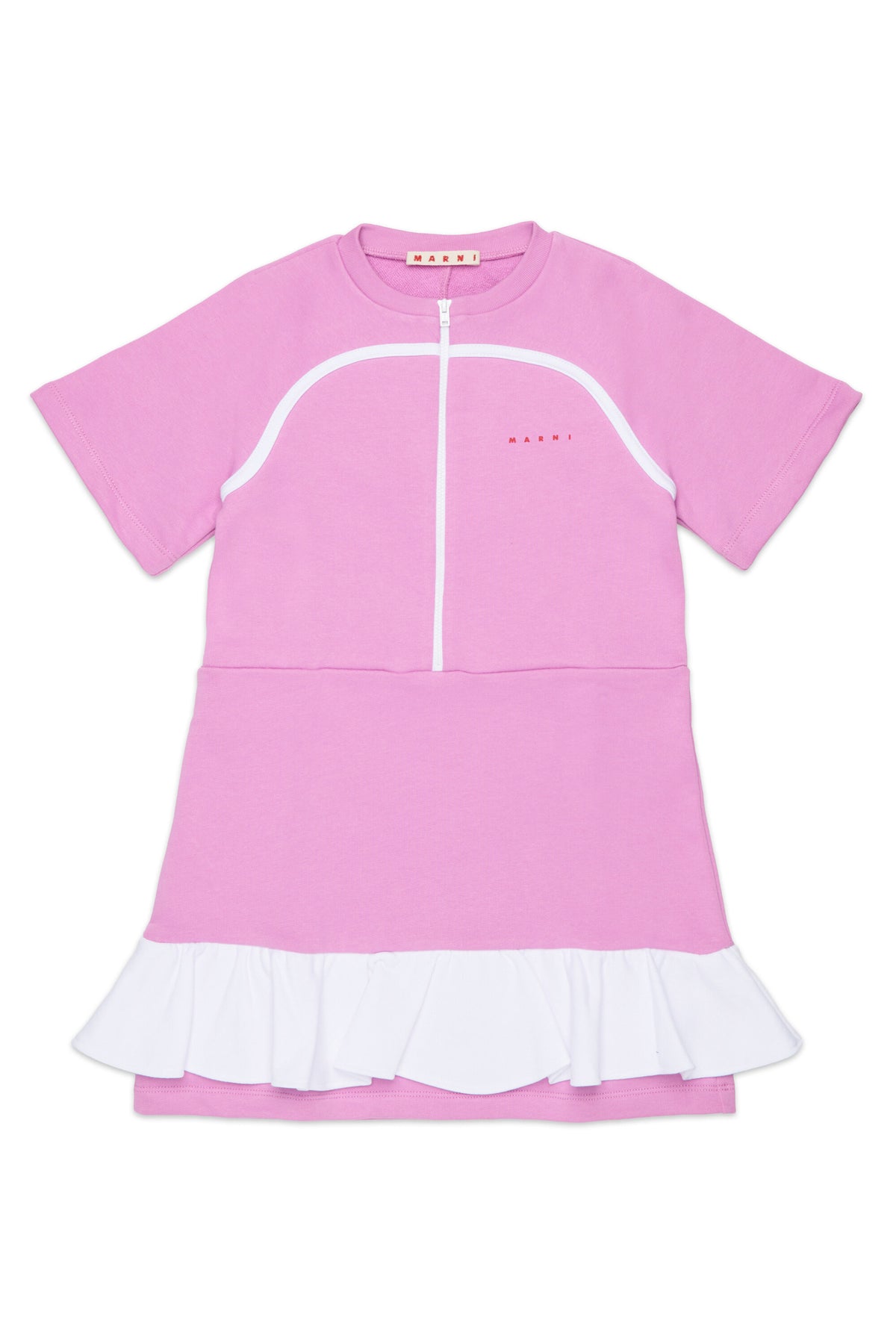 Fleece dress with zip and ruffle