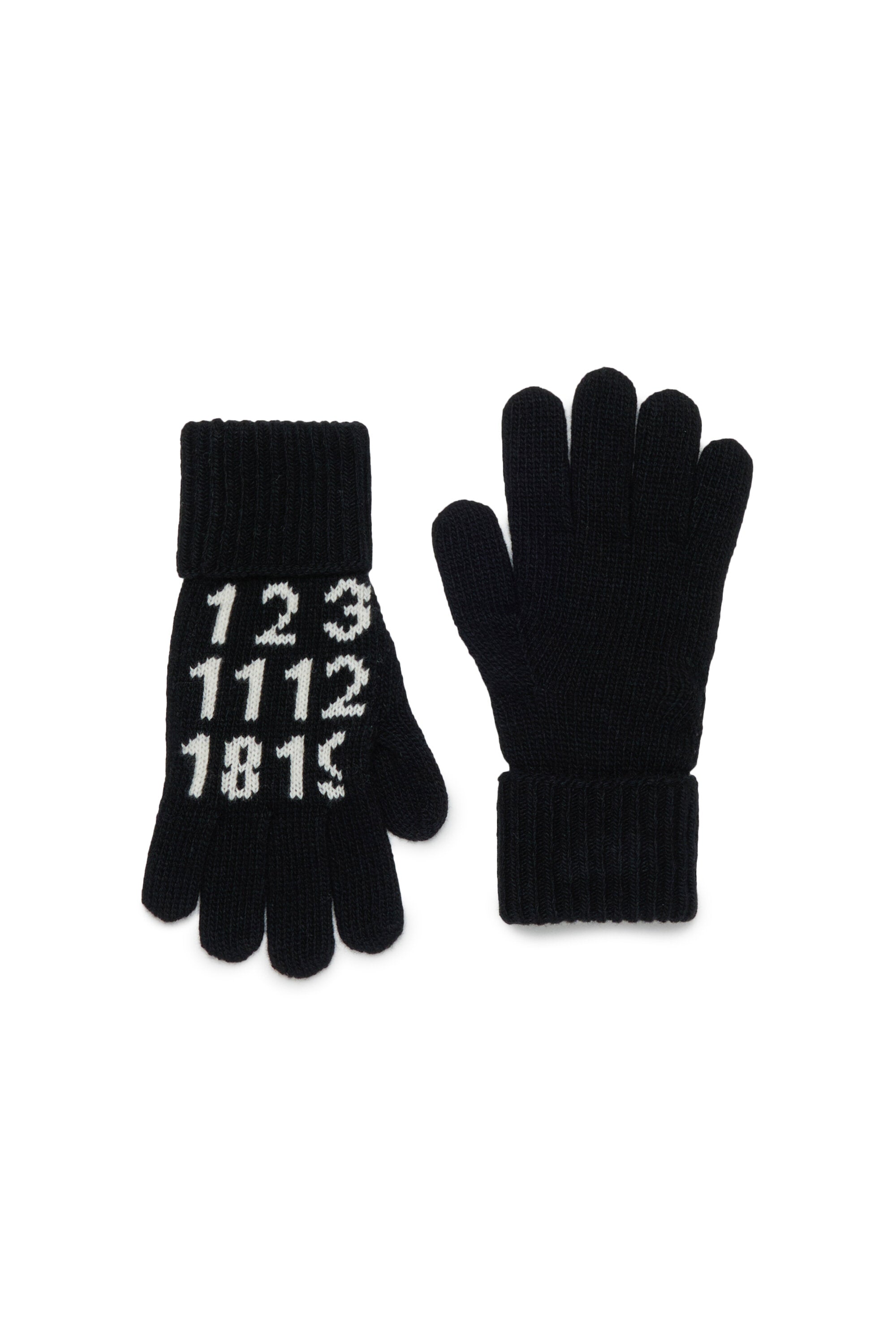 Knit gloves with numeric logo