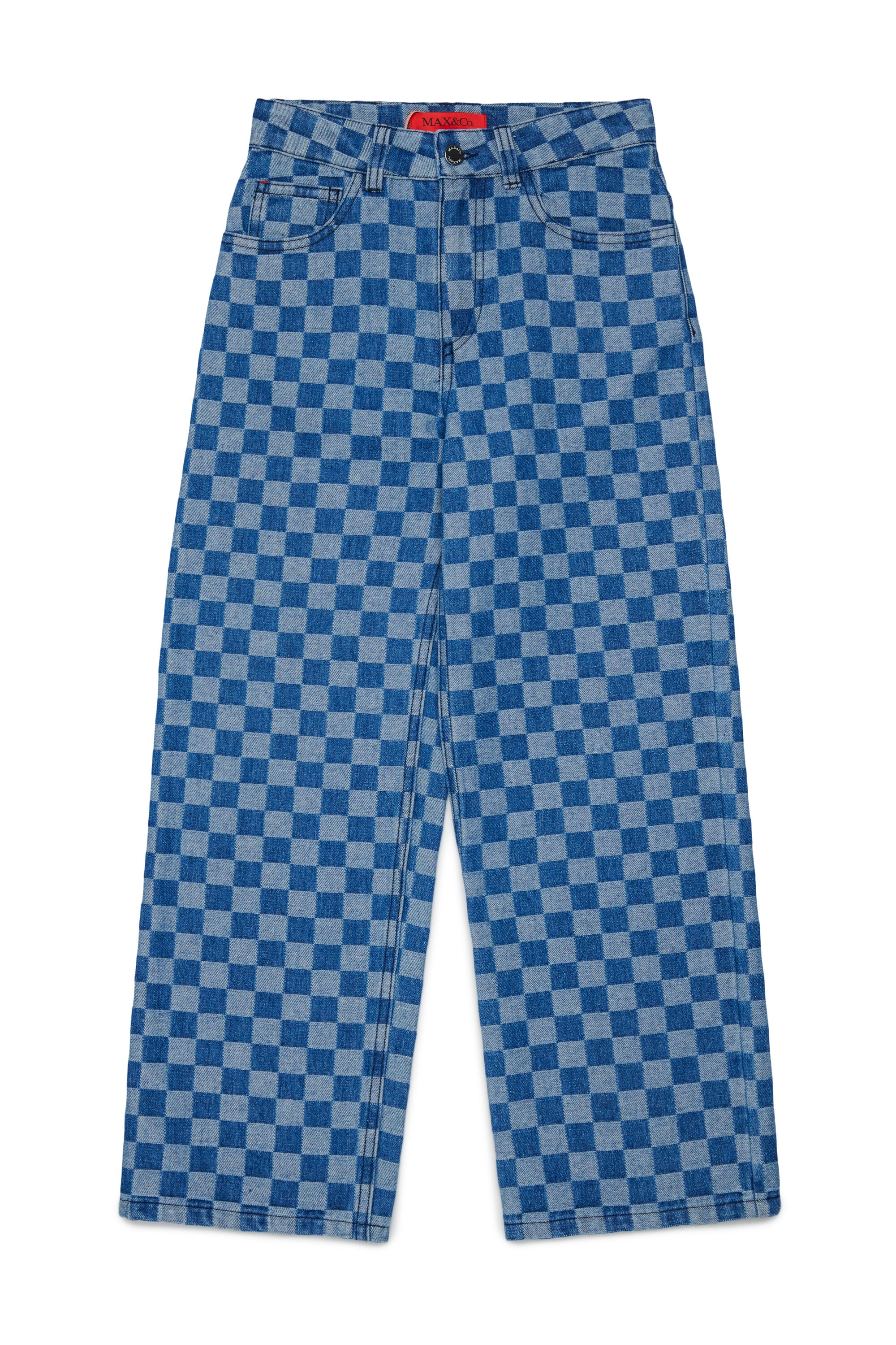 Jeans corte regular con estampado de cuadros