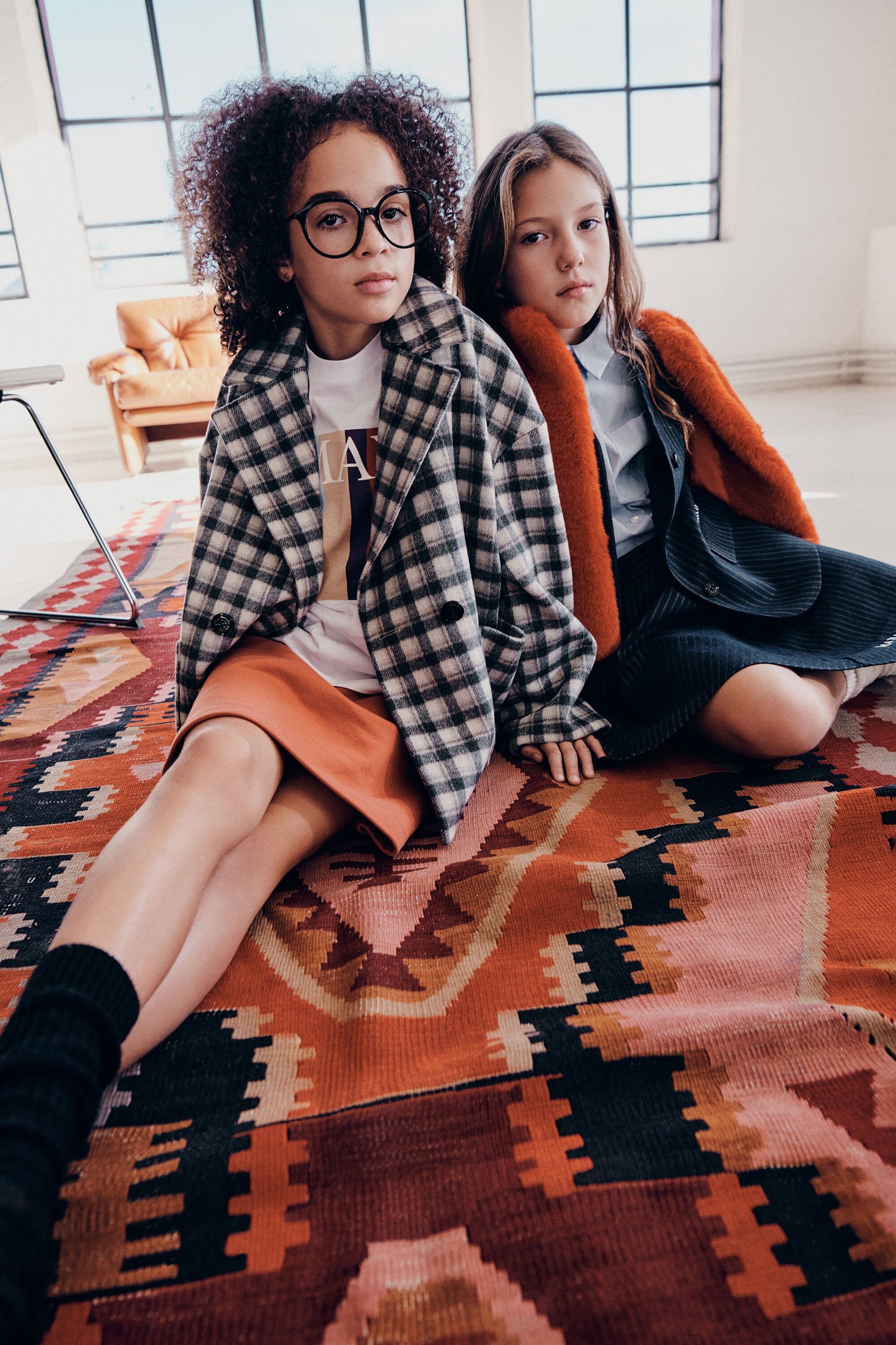 Double-breasted checked coat