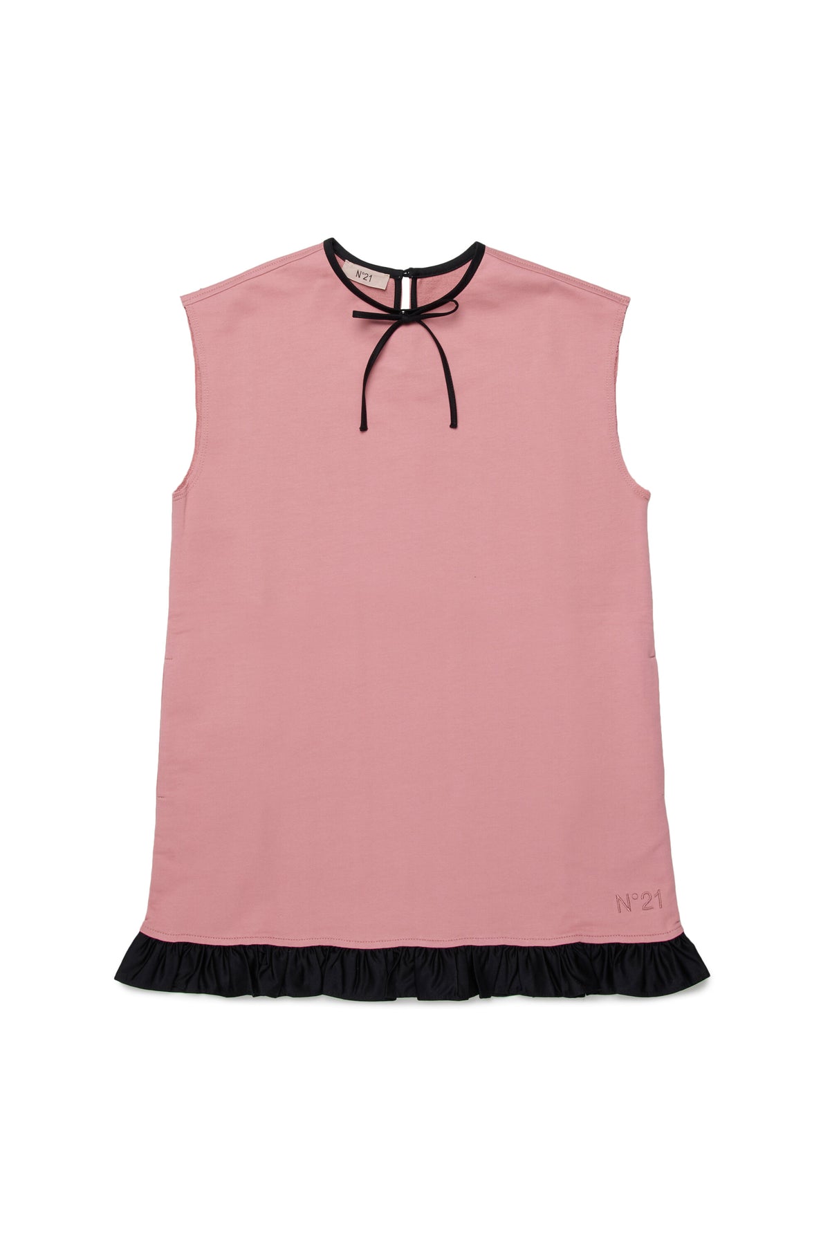 Vestido con volante y lazo de contraste