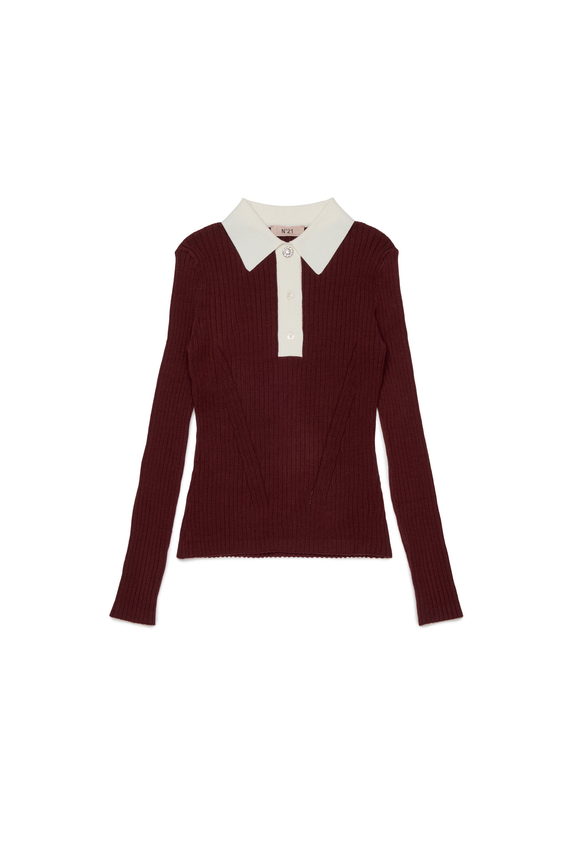 Jersey de canalé con cuello en contraste