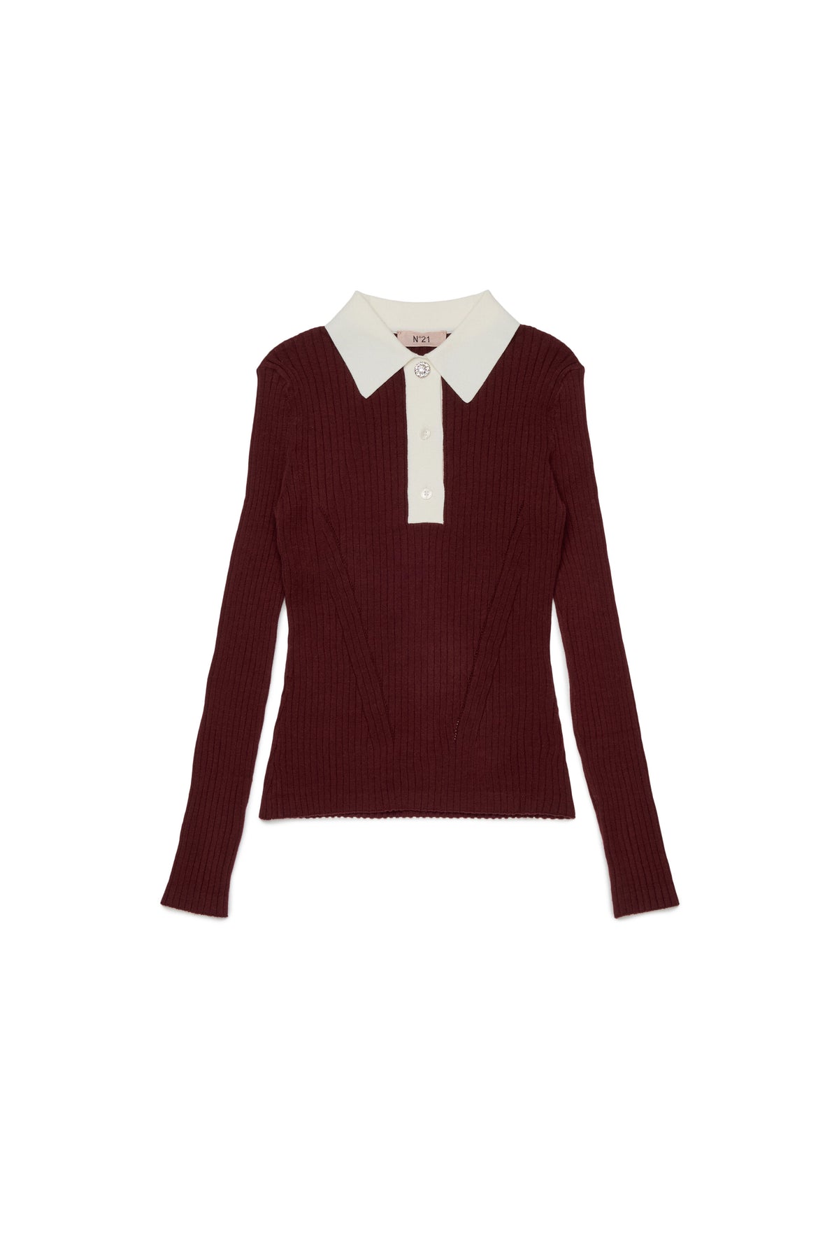 Pull en maille côtelée avec col col contrastant