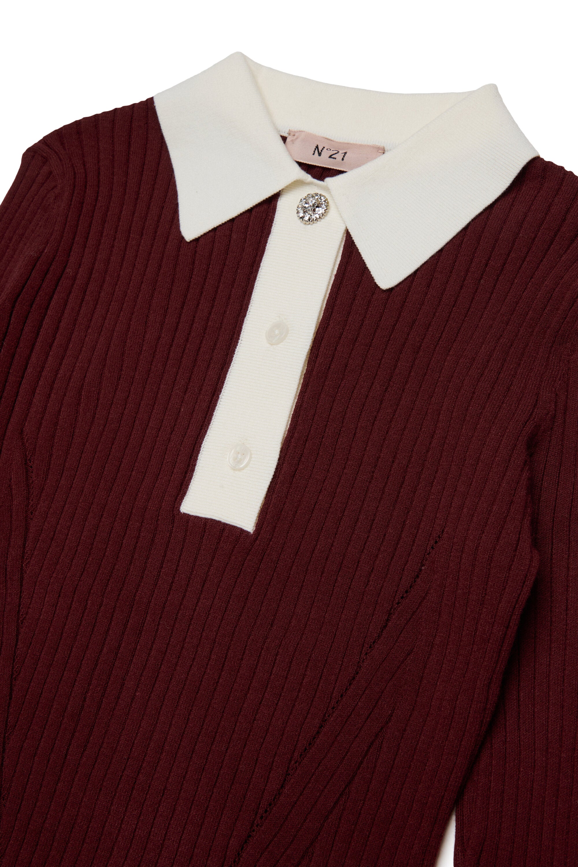 Jersey de canalé con cuello en contraste