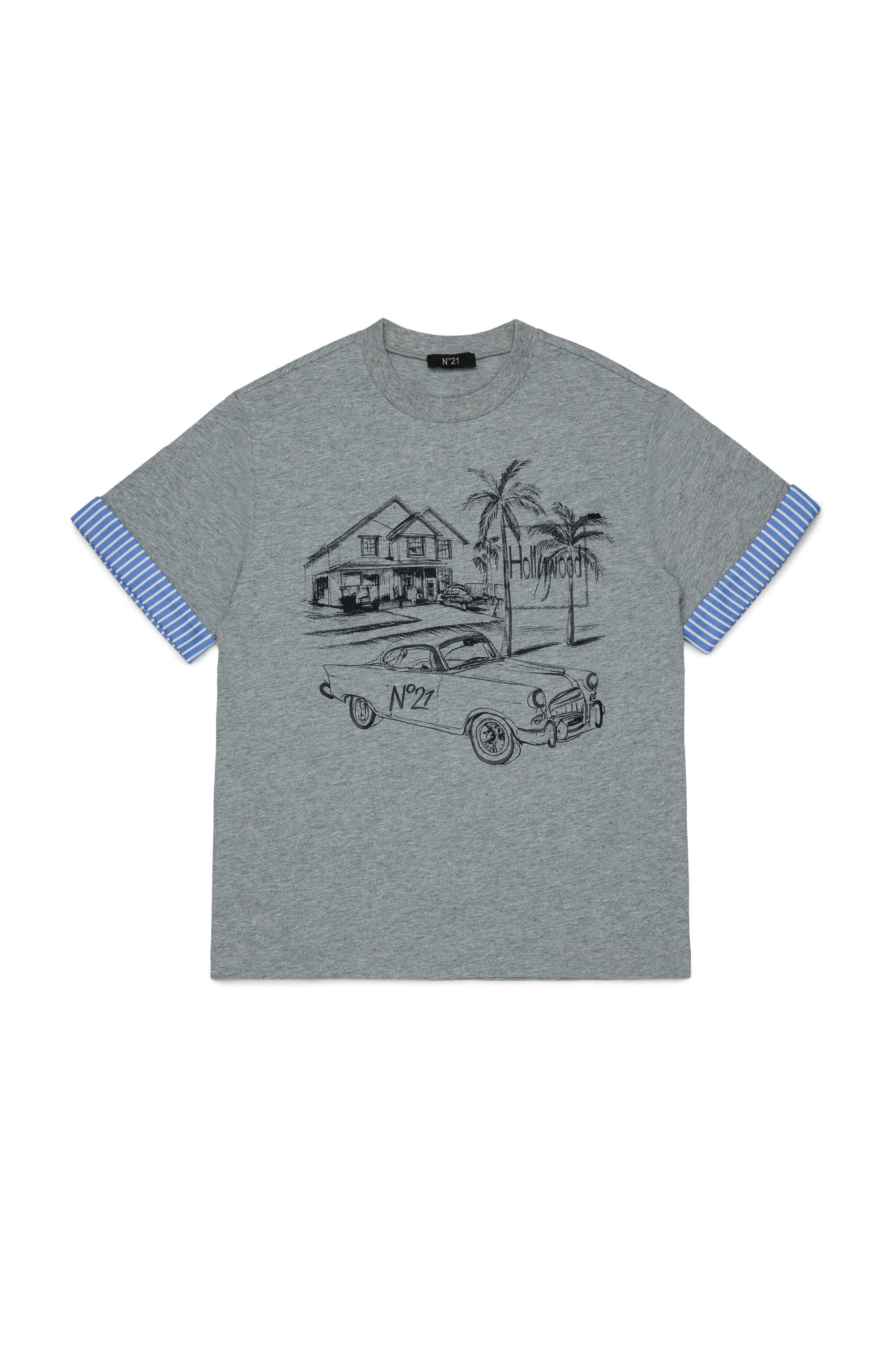 T-shirt avec imprimé et manches rayées