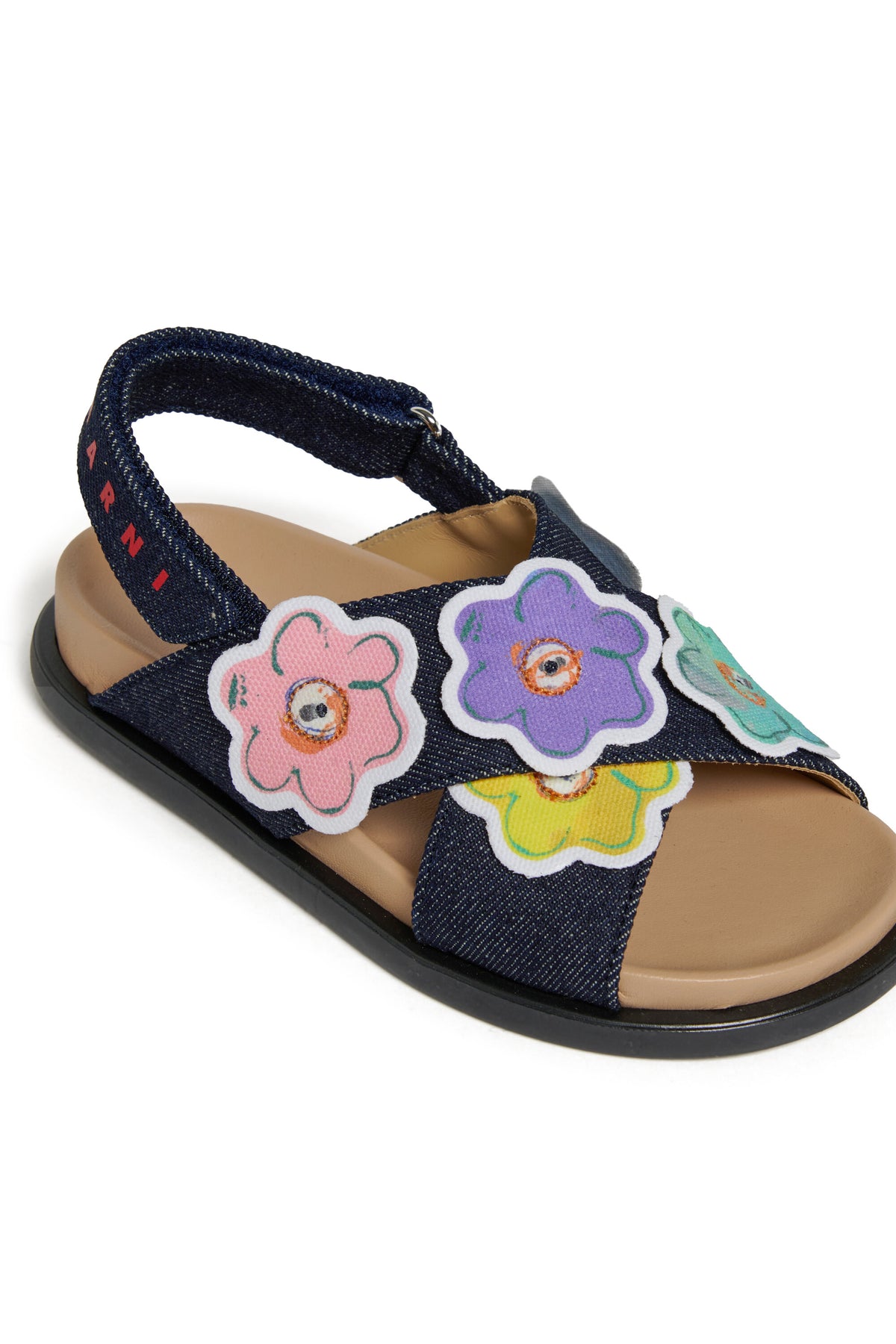 Sandales avec applications florales et logo
